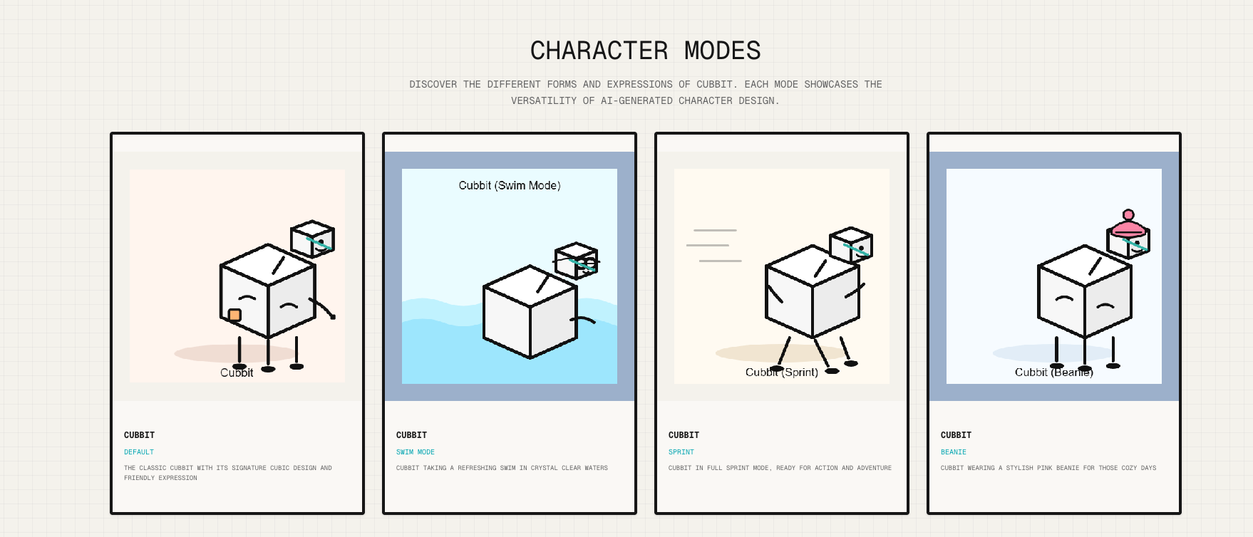 Character Modes - Cubbit in different forms